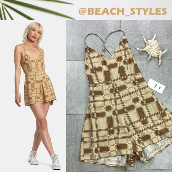 🔆RVCA🔆 SATURDAY ROMPER cute adjustable, comfortable shorts retro - Picture 1 of 14